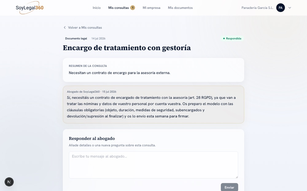 Consulta respondida por un abogado de SoyLegal360 sobre un encargo de tratamiento