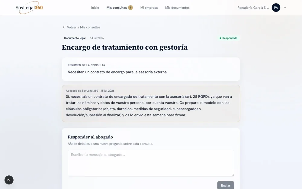 Hilo de Mis consultas con la respuesta de un abogado de SoyLegal360