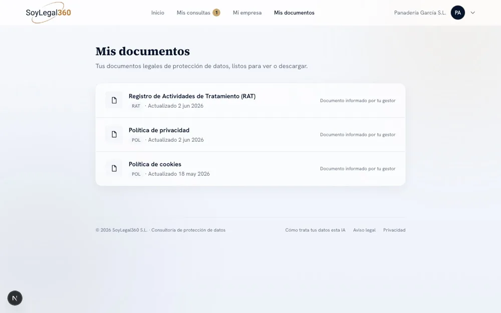 Mis documentos: RAT, política de privacidad y política de cookies